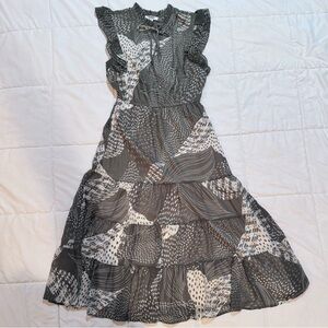 BB Dakota Green and White Patterned Midi Dress